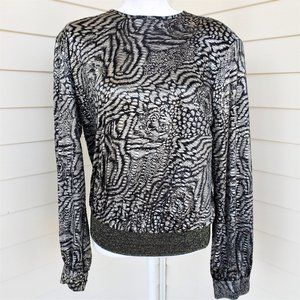Vintage 80s Shimmery Tiger Animal Print Elastic Waist Shirt